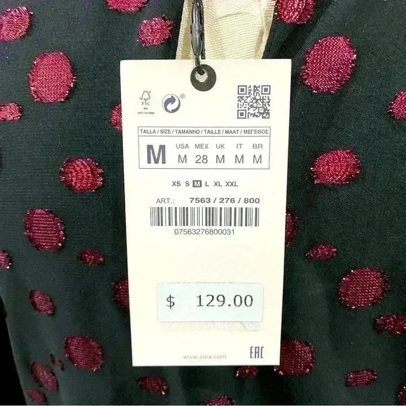 NWT ZARA Pink Polka Dot Voluminous Black Midi Dress Women’s M - Picture 13 of 13